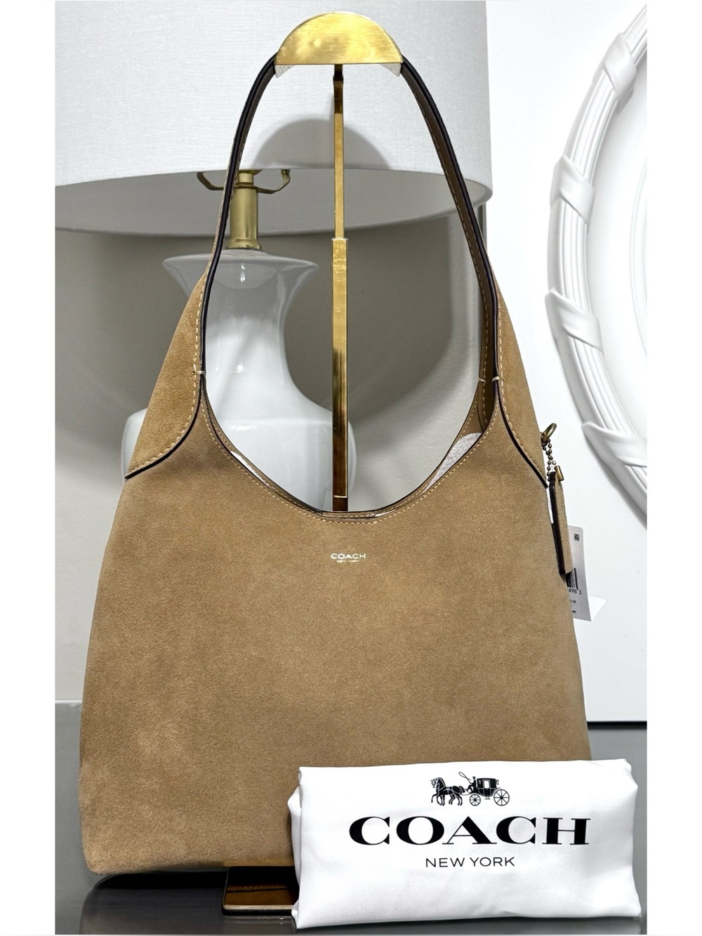 COACH Brooklyn Suede Shoulder Handbag 28, SAND - Picture 2 of 8